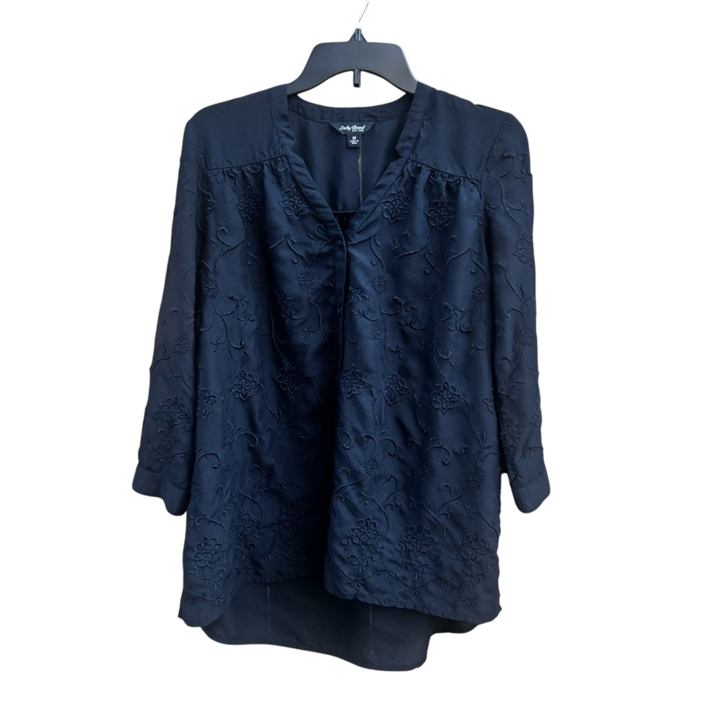 Lucky Brand Black Embroidered Button Down Blouse